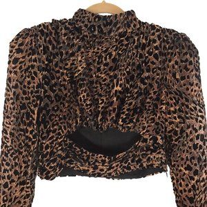 Camila Coelho Kristi Top Brown Leopard Animal Print Cropped Crop Cut Out Medium